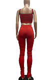 Red Women Fashion Solid Color Hip Raise Bodycon Ruffle Split Flared Pants Sets AYM5031-1