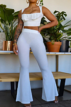 White Sexy Ridder Sleeveless Low-Cut Crop Tank High Waist Flare Pants Two-Piece MD436-1