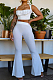 White Sexy Ridder Sleeveless Low-Cut Crop Tank High Waist Flare Pants Two-Piece MD436-1