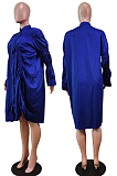 Royal Blue Long Sleeve Single-Breasted Irregularity Ruffel Loose Solid Color Swing Dress WY6828-5