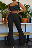 Black Sexy Ridder Sleeveless Low-Cut Crop Tank High Waist Flare Pants Two-Piece MD436-2
