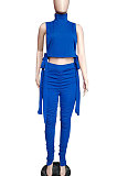 Purple Women Pure Color Shirred Detail Split Sleeveless Tiny Flared Casual Long Pants Sets ASY8831-2