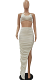 White Night Club Ruffle Condole Belt Strapless High Waist Irregularity Split Long Skirts Sets NYF8042-1