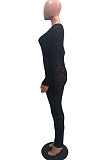 Black Mesh Perspective Backless Long Sleeve Round Neck Sexy Bodycon Jumpsuits SN390190