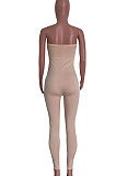 Apricot Solid Color Sexy Mid Waist Strapless Bodycon Jumpsuits HM5493-1