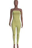 Yellow Solid Color Sexy Mid Waist Strapless Bodycon Jumpsuits HM5493-2