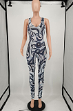 Colorful New Print V Collar Sleeveless Sport Tank Bodycon Jumpsuits XMY068