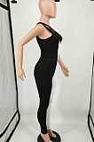 Black White Personality Oblique Shoulder Hollow Out Spliced Bodycon Jumpsuits XMY070-2