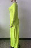 Yellow Autumn Winter Pure Color Sexy V Neck Long Sleeve Long Dress XQ1137-2