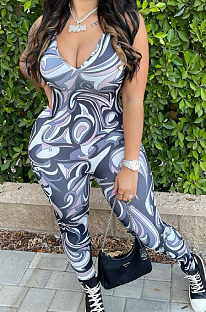 Colorful New Print V Collar Sleeveless Sport Tank Bodycon Jumpsuits XMY068