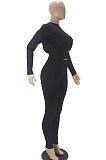 Black Women Autumn Winter Casual Sport Solid Color Collect Waist Pants Sets SDD9361-1