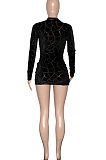 Black Women Hollow Out Sexy Zipper Long Sleeve Mini Dress SN390161-2