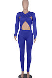 Bright Blue Long Sleeve Sexy Tight Club High Waist Solid WaistBodycon Jumpsuits FMM2062-4