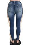 Dark Blue Casual Hole Tassel Trendy Jeans Long Pants SN3658