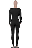 Bright Blue Long Sleeve Sexy Tight Club High Waist Solid WaistBodycon Jumpsuits FMM2062-4