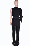 Red Fashion One Sleeve Chain Long Sleeve V Neck Belt Long Pants Suit Two-Piece BS1283-1