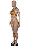 Orange Women Printing Halter Neck Hollow Out Two Pieces Swimsuits SH7271-3
