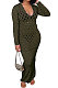 Army Green Women Long Sleeve Sexy V Neck Club Hole Long Dress FMM2057-5