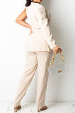 Blue Fashion One Sleeve Chain Long Sleeve V Neck Belt Long Pants Suit Two-Piece BS1283-2