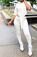 White Women Fashion Casual Pure Color Personality Blouse Hooded Long Panst Sets MR2101-2