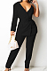 Black Fashion One Sleeve Chain Long Sleeve V Neck Belt Long Pants Suit Two-Piece BS1283-3