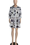 Newspaper Trendy Casual Button Long Sleeve T Shirt/Shirt Dress YBS86719-2