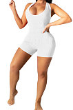 Silver White Super Elastic Yoga Cloth Sexy Backless Off Shoulder Romper Shorts AYQ0505-2