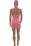 Pink Nigh Club Halter Neck Backless Irregularity Top Ruffle Bandage Short Skirts Two-Piece ZDD31158-2