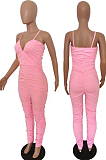 Pink Night Club Condole Belt Low Cut Solid Colur Bodycon Jumpsuits HMR6015-4