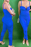 Blue Night Club Condole Belt Low Cut Solid Colur Bodycon Jumpsuits HMR6015-5
