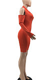 Orange Red Euramerican Women Zipper Off Shoulder Single Sleeve Solid Color Romper Shorts AYQ0506-1