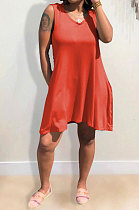 Wine Red Hooded U Neck Solid Color Sleeveless Trendy Mini Dress AYQ0507-2