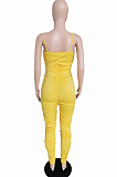 Yellow Night Club Condole Belt Low Cut Solid Colur Bodycon Jumpsuits HMR6015-3