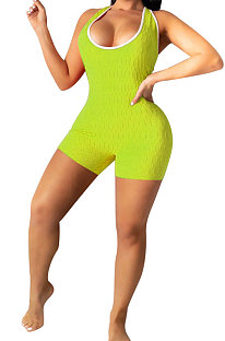 Light Green Super Elastic Yoga Cloth Sexy Backless Off Shoulder Romper Shorts AYQ0505-3