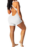 Silver White Super Elastic Yoga Cloth Sexy Backless Off Shoulder Romper Shorts AYQ0505-2