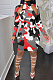 Red Camouflage Printing Half High Neck Long Sleeve Hollow Out Collcet Waist Hip Dress YMM9055-2