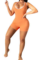 Orange Super Elastic Yoga Cloth Sexy Backless Off Shoulder Romper Shorts AYQ0505-1