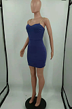 Dark Blue Sexy Chian Condole Belt Strapless Solid Colur Hip Dress HH88980-3