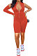 Orange Red Euramerican Women Zipper Off Shoulder Single Sleeve Solid Color Romper Shorts AYQ0506-1