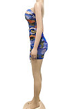 Blue Sexy Strapless Mesh Spaghetti Drawsting Skirts Sets XZ5173-4