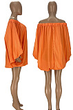 Orange Cute Solid Colur Lantern Sleeve A Word Shoulder Loose Mini Dress YT3286-3