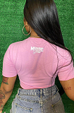 Pink Cute Cotton Blend Letter Printing Short Sleeve O Collar Crop T-Shirts  CCN1850-3