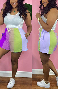 Purple Digital Printing Rainbow Stripe Loose Casual Shorts HG133-4