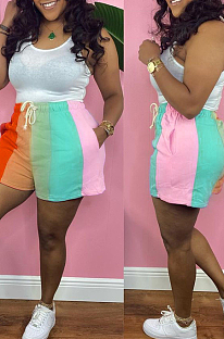 Orange Digital Printing Rainbow Stripe Loose Casual Shorts HG133-5