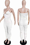 White Night Club Condole Belt Low Cut Solid Colur Bodycon Jumpsuits HMR6015-1