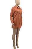 Orange Women Long Sleeve Strap Printing Shirt Shorts Sets AD0705-1