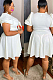 White Short Sleeve V Neck Bowknot Solid Color Swing Dress JC7064-1