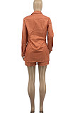 Green Women Long Sleeve Strap Printing Shirt Shorts Sets AD0705-3