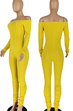 Yellow Sexy Long Sleeve A Word Shoulder Solid Color Bodycon Jumpsuits E8511-1