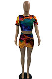 Orange Women Splash-Ink Positioning Printing Sexy Skirts Sets DLY8002-1